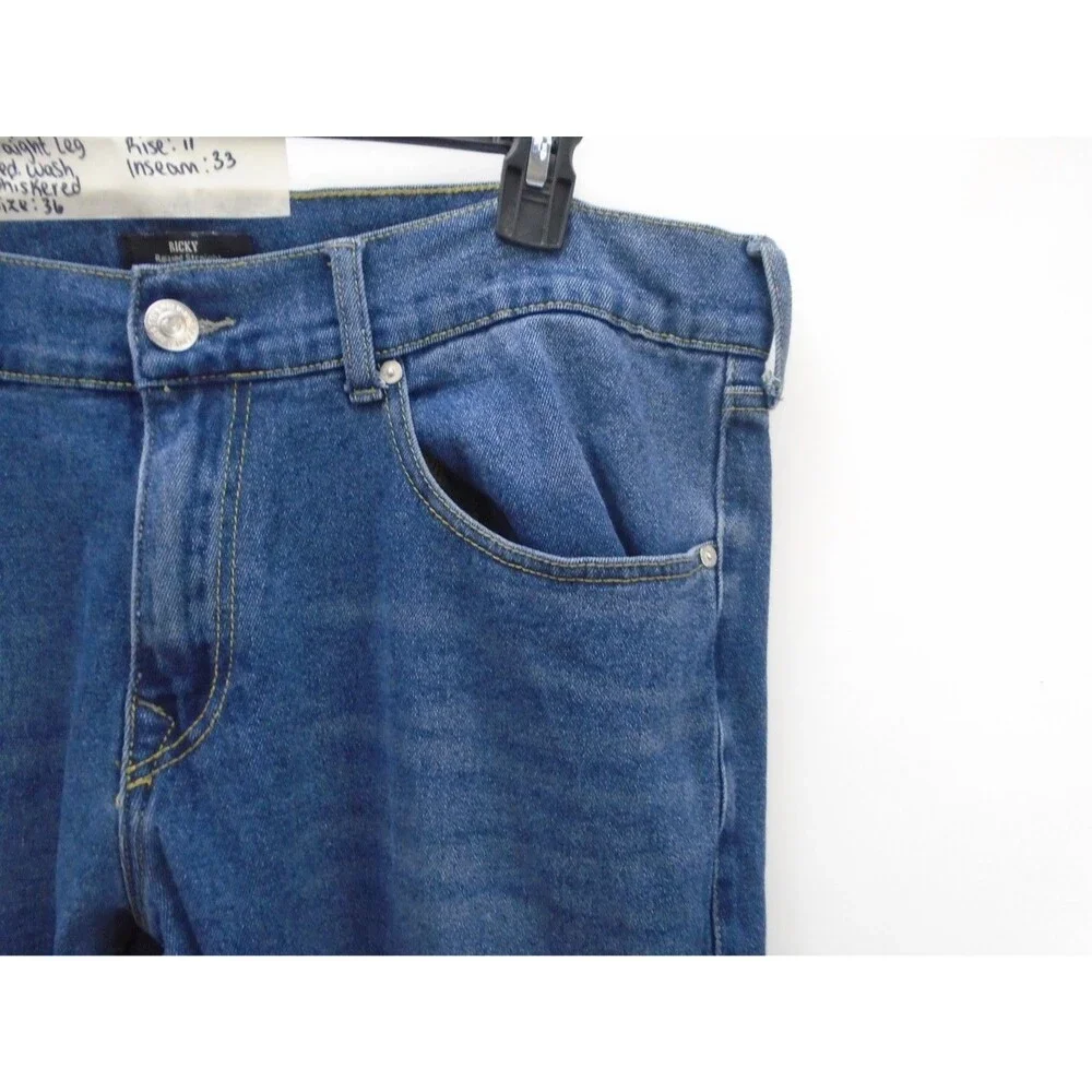 True Religion Ricky Jeans Men 36 Relaxed Straight Leg Med Wash Whiskered Stretch